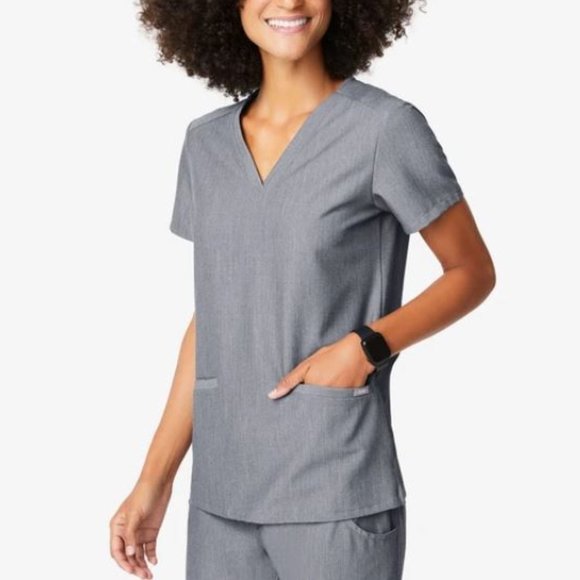 Figs Tops - FIGS Technical casma Thee Pocket Scrub Top Graphite Grey Small